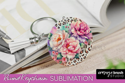Leopard Print Flower Keychain, Floral Keychain Sublimation Sublimation OrangeBrushStudio 