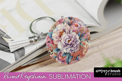 Leopard Print Flower Keychain, Floral Keychain Sublimation Sublimation OrangeBrushStudio 