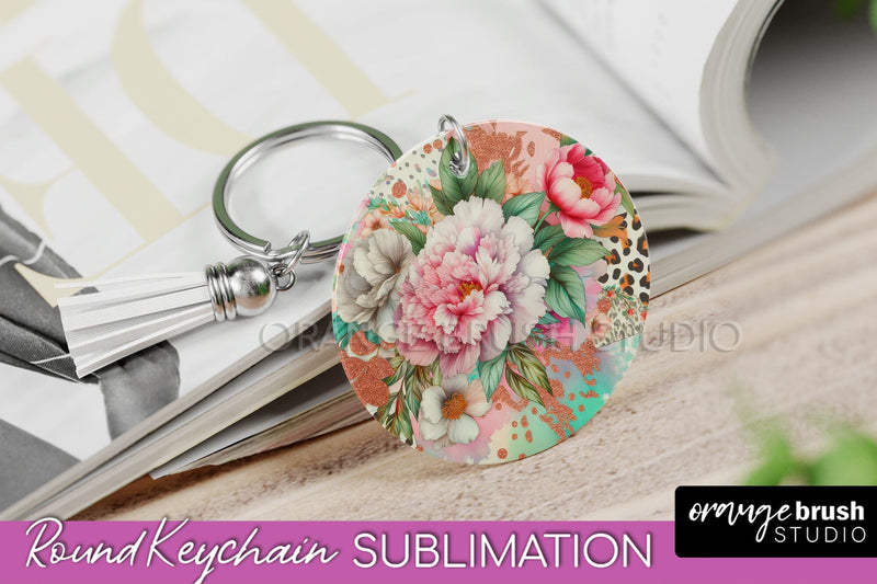 Leopard Print Flower Keychain, Floral Keychain Sublimation Sublimation OrangeBrushStudio 