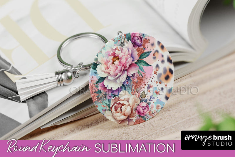 Leopard Print Flower Keychain, Floral Keychain Sublimation Sublimation OrangeBrushStudio 