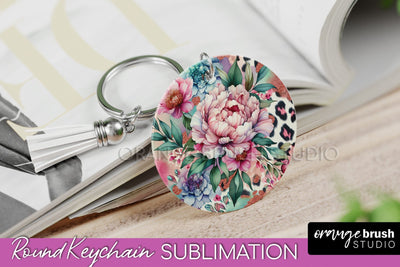 Leopard Print Flower Keychain, Floral Keychain Sublimation Sublimation OrangeBrushStudio 