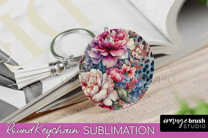 Leopard Print Flower Keychain, Floral Keychain Sublimation Sublimation OrangeBrushStudio 