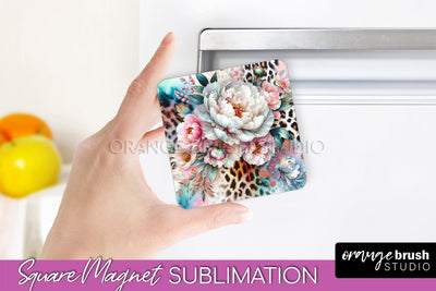 Leopard Print Flower Magnet Sublimation - Floral Magnet PNG Sublimation OrangeBrushStudio 