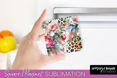 Leopard Print Flower Magnet Sublimation - Floral Magnet PNG Sublimation OrangeBrushStudio 