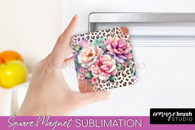 Leopard Print Flower Magnet Sublimation - Floral Magnet PNG Sublimation OrangeBrushStudio 