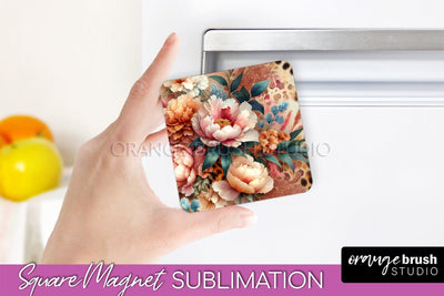 Leopard Print Flower Magnet Sublimation - Floral Magnet PNG Sublimation OrangeBrushStudio 