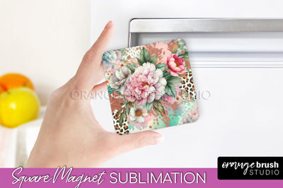 Leopard Print Flower Magnet Sublimation - Floral Magnet PNG Sublimation OrangeBrushStudio 