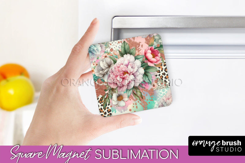Leopard Print Flower Magnet Sublimation - Floral Magnet PNG Sublimation OrangeBrushStudio 