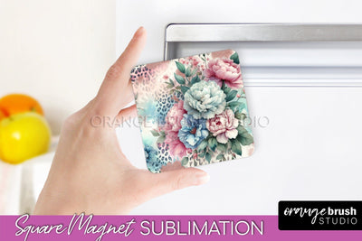 Leopard Print Flower Magnet Sublimation - Floral Magnet PNG Sublimation OrangeBrushStudio 