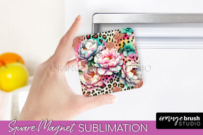 Leopard Print Flower Magnet Sublimation - Floral Magnet PNG Sublimation OrangeBrushStudio 