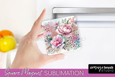 Leopard Print Flower Magnet Sublimation - Floral Magnet PNG Sublimation OrangeBrushStudio 