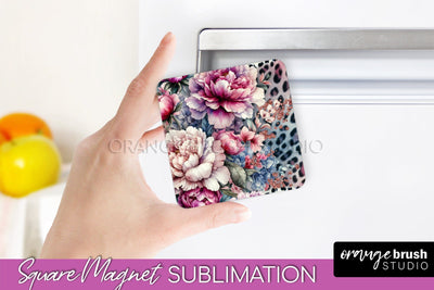 Leopard Print Flower Magnet Sublimation - Floral Magnet PNG Sublimation OrangeBrushStudio 