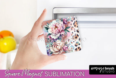 Leopard Print Flower Magnet Sublimation - Floral Magnet PNG Sublimation OrangeBrushStudio 