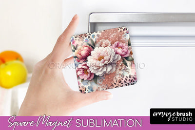 Leopard Print Flower Magnet Sublimation - Floral Magnet PNG Sublimation OrangeBrushStudio 