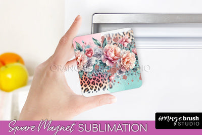 Leopard Print Flower Magnet Sublimation - Floral Magnet PNG Sublimation OrangeBrushStudio 
