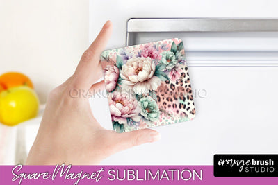 Leopard Print Flower Magnet Sublimation - Floral Magnet PNG Sublimation OrangeBrushStudio 