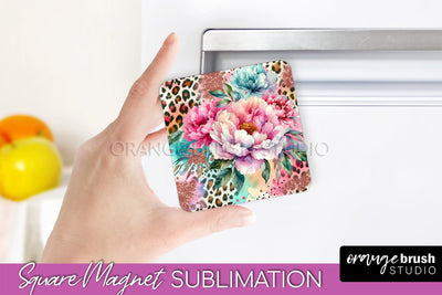 Leopard Print Flower Magnet Sublimation - Floral Magnet PNG Sublimation OrangeBrushStudio 