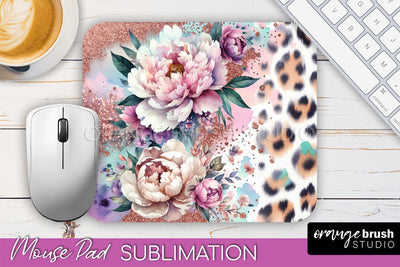 Leopard Print Flower Mousepad Sublimation Floral Mouse Pad Sublimation OrangeBrushStudio 