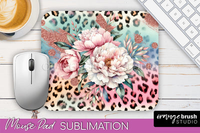 Leopard Print Flower Mousepad Sublimation Floral Mouse Pad Sublimation OrangeBrushStudio 