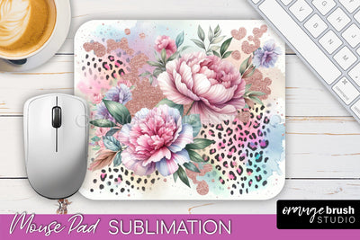 Leopard Print Flower Mousepad Sublimation Floral Mouse Pad Sublimation OrangeBrushStudio 