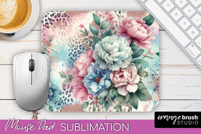Leopard Print Flower Mousepad Sublimation Floral Mouse Pad Sublimation OrangeBrushStudio 