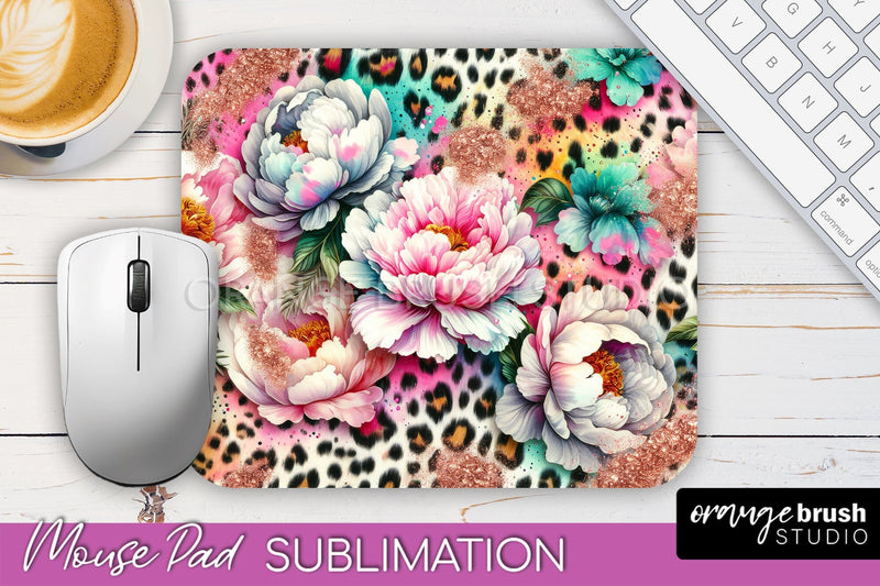 Leopard Print Flower Mousepad Sublimation Floral Mouse Pad Sublimation OrangeBrushStudio 