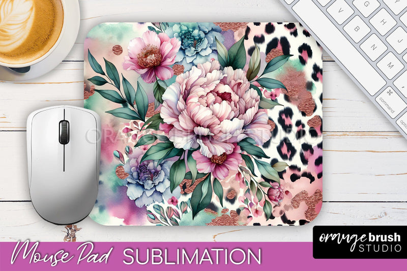 Leopard Print Flower Mousepad Sublimation Floral Mouse Pad Sublimation OrangeBrushStudio 