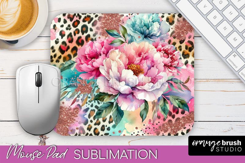 Leopard Print Flower Mousepad Sublimation Floral Mouse Pad Sublimation OrangeBrushStudio 