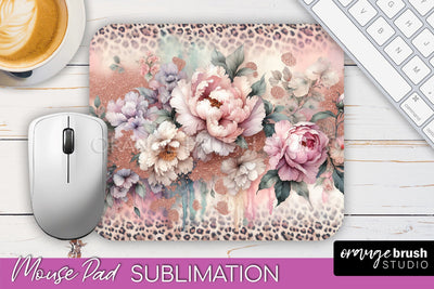 Leopard Print Flower Mousepad Sublimation Floral Mouse Pad Sublimation OrangeBrushStudio 
