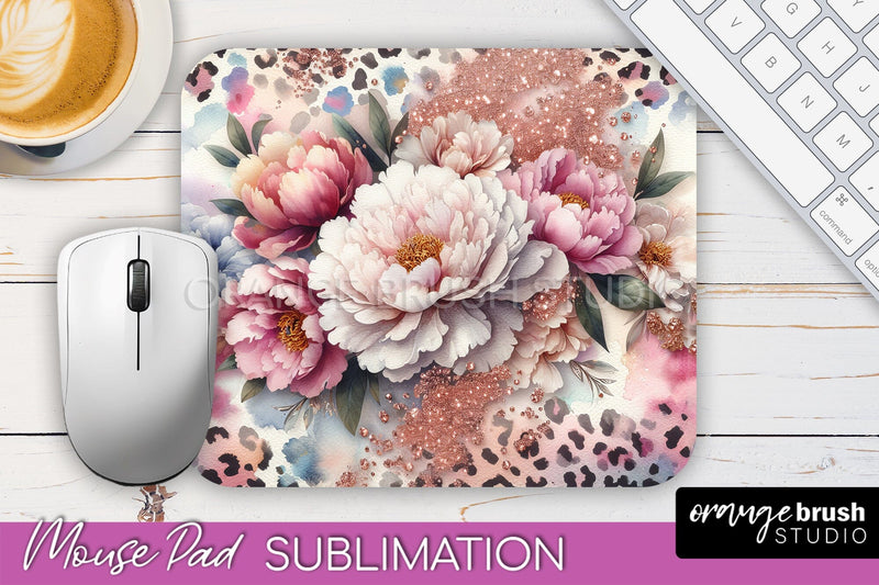 Leopard Print Flower Mousepad Sublimation Floral Mouse Pad Sublimation OrangeBrushStudio 