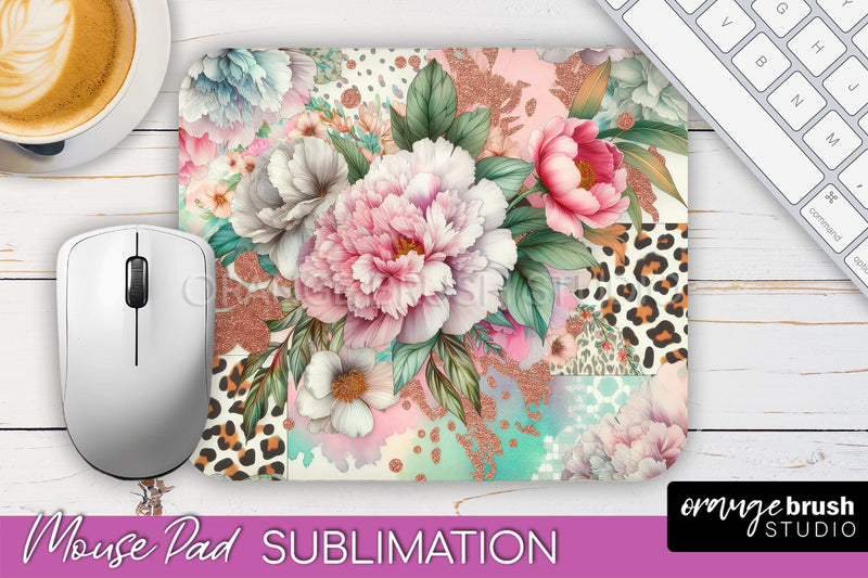 Leopard Print Flower Mousepad Sublimation Floral Mouse Pad Sublimation OrangeBrushStudio 