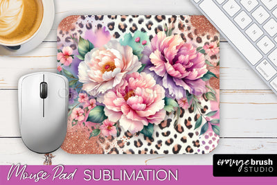 Leopard Print Flower Mousepad Sublimation Floral Mouse Pad Sublimation OrangeBrushStudio 