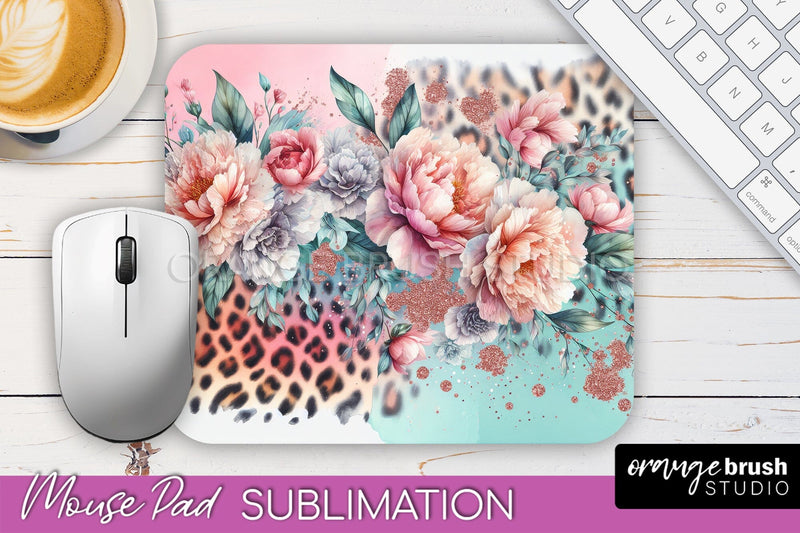 Leopard Print Flower Mousepad Sublimation Floral Mouse Pad Sublimation OrangeBrushStudio 