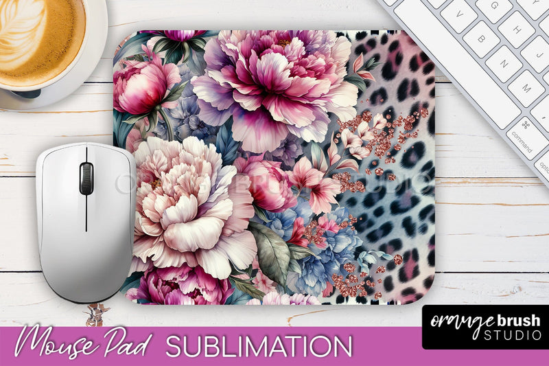 Leopard Print Flower Mousepad Sublimation Floral Mouse Pad Sublimation OrangeBrushStudio 