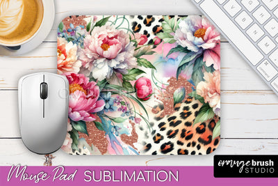 Leopard Print Flower Mousepad Sublimation Floral Mouse Pad Sublimation OrangeBrushStudio 
