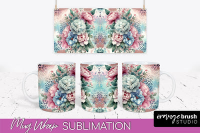 Leopard Print Flower Mug Wrap - Floral Mug Sublimation PNG Sublimation OrangeBrushStudio 