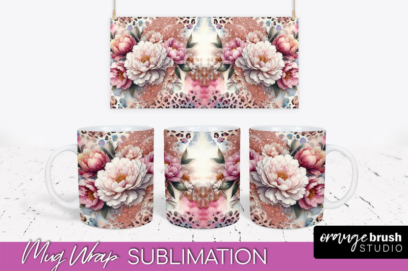 Leopard Print Flower Mug Wrap - Floral Mug Sublimation PNG Sublimation OrangeBrushStudio 
