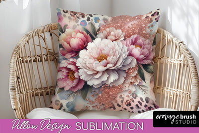 Leopard Print Flower Pillow Cover, Floral Pillow Sublimation Sublimation OrangeBrushStudio 