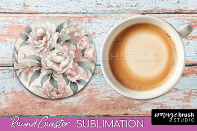 Leopard Print Flower Round Coaster - Floral Coaster PNG File Sublimation OrangeBrushStudio 