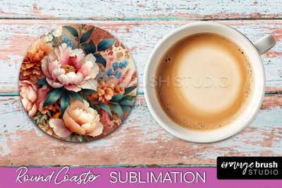 Leopard Print Flower Round Coaster - Floral Coaster PNG File Sublimation OrangeBrushStudio 