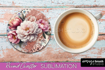 Leopard Print Flower Round Coaster - Floral Coaster PNG File Sublimation OrangeBrushStudio 