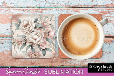 Leopard Print Flower Square Coaster - Floral Coaster PNG Sublimation OrangeBrushStudio 