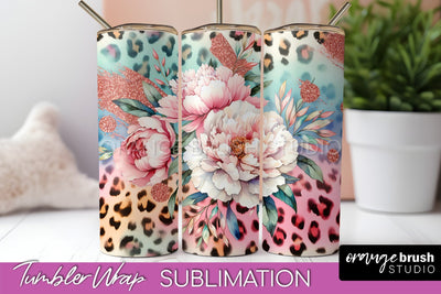 Leopard Print Flower Tumbler PNG - Floral Tumbler Wrap Sublimation OrangeBrushStudio 