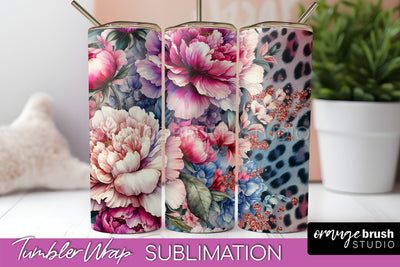 Leopard Print Flower Tumbler PNG - Floral Tumbler Wrap Sublimation OrangeBrushStudio 