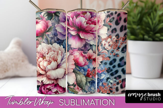 Leopard Print Flower Tumbler PNG - Floral Tumbler Wrap Sublimation OrangeBrushStudio 