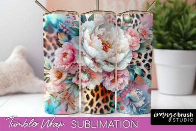 Leopard Print Flower Tumbler PNG - Floral Tumbler Wrap Sublimation OrangeBrushStudio 