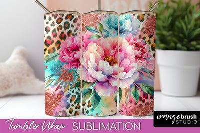 Leopard Print Flower Tumbler PNG - Floral Tumbler Wrap Sublimation OrangeBrushStudio 