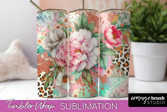 Leopard Print Flower Tumbler PNG - Floral Tumbler Wrap Sublimation OrangeBrushStudio 