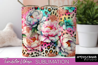 Leopard Print Flower Tumbler PNG - Floral Tumbler Wrap Sublimation OrangeBrushStudio 
