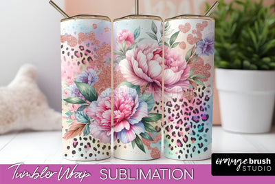Leopard Print Flower Tumbler PNG - Floral Tumbler Wrap Sublimation OrangeBrushStudio 